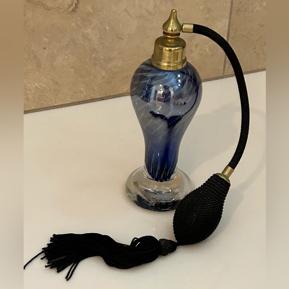Vintage hand-blown glass perfume bottle, blue